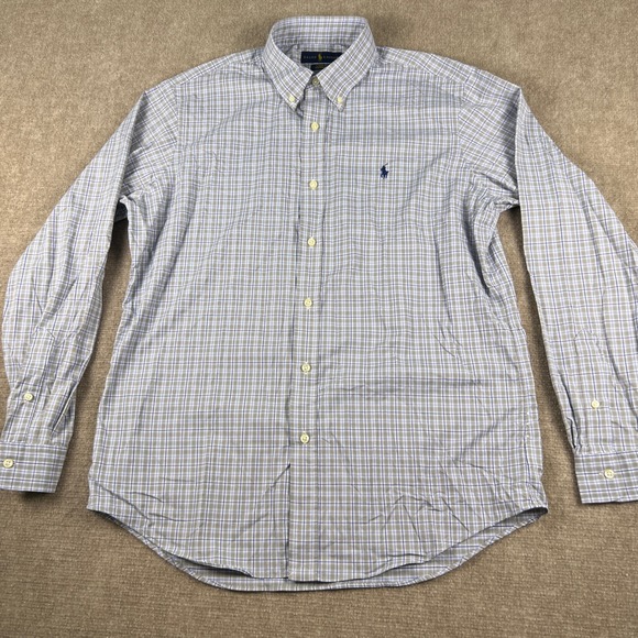 Ralph Lauren Classic Fit Performance Gray Blue Plaid Button Down Shirt Large - Picture 2 of 8